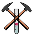 Simplified AAG mark with crossed hammers and a test tube